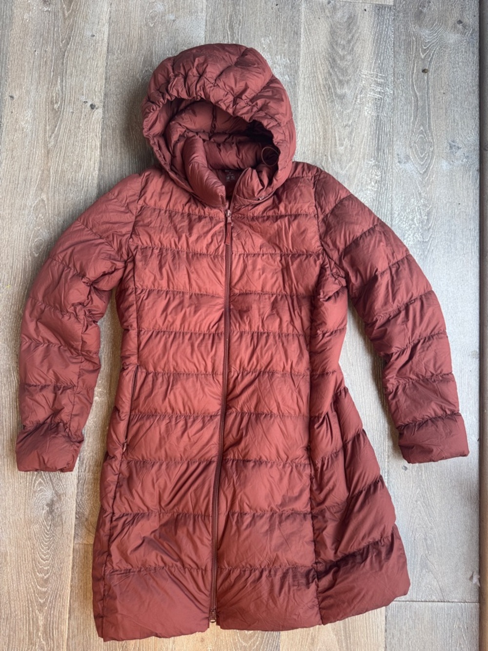 Uniqlo Women's Hooded Ultra Light Down Long Puffer Coat - Brick Red